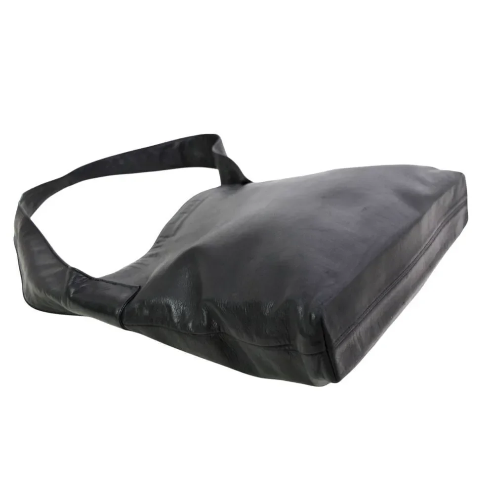 Field Manor BLACK GENUINE LEATHER TWO COMPARTMENTS SHOULDER BAG HOBO HANDBAG